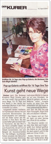 Pop-up Galerie - Der Kurier - April 2014