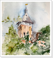 Bretten Pfeiferturm (Colorierte Skizze 30x30 cm)