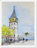 Lindau - Hafen (Colorierte Skizze, 60x50 cm)