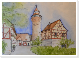 Nürnberg - Kaiserburg (Colorierte Skizze, 50x60 cm)