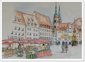 Nürnberg Hauptmarkt - colorierte Skizze